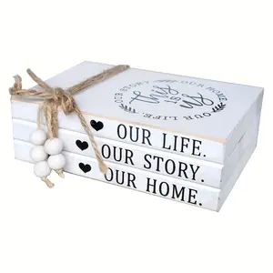 1pc Wood Decorative Books Stack Rustic Home Decor Stack Distressed White Wooden Books For Modern Home Decor Shelf Mantle Or Tray This Is Us Our Life Our Story Our Home 7X 5. 5X 1. 7INCH, for Home Office Desk Study Bookshelf Decoration, Chri fengshui heal