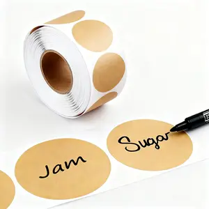 500 pcs Natural Brown Kraft Paper Roll Seal Stickers , Strong Adhesion for Gift Sealing - For Weddings, Parties
