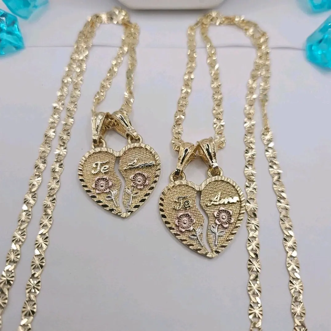 Valentine's Day TE AMO couple hearts necklaces regular style  Gold-plated set of 2