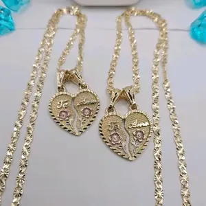 Valentine's Day TE AMO couple hearts necklaces regular style  Gold-plated set of 2