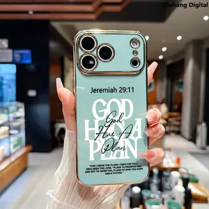 God Has A Plan Print Pattern Premium Elegance Luxury Golden Edge Electroplating Phone Case for iPhone 17 Pro Max Air 16 Plus 15 14 13 12 11 Shockproof Non Slip Military-Grade Protection Silicone Cover Cellphone Protective Smartphone Casing