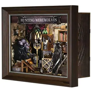 [Hunting Werewolves] 3D Wooden Puzzle Photo Frame, DIY Book Nook Kit, Assembly Model Toy Set, Ornament Bookshelf, Handmade Crafts