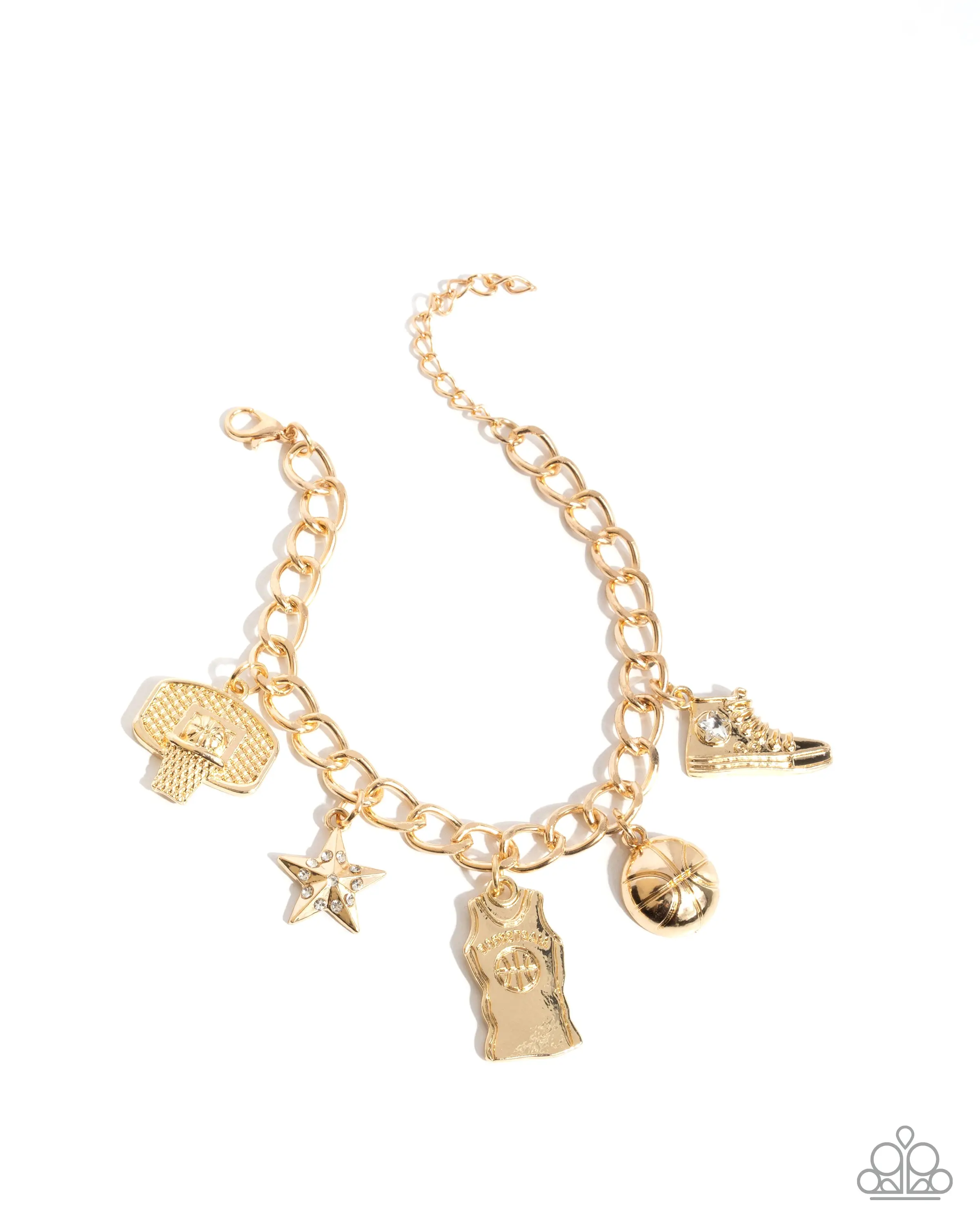 Jersey Journey - Gold Basketball Sports Charm Bracelet - Paparazzi