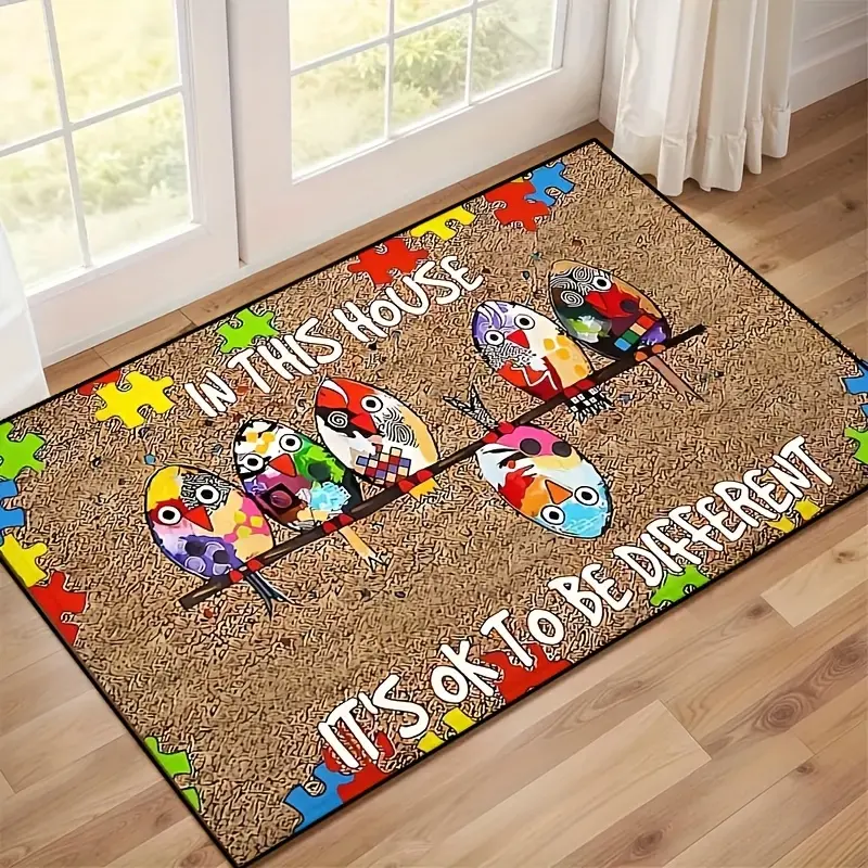 1pc Doormat/Home Kitchen Entrance/Home Decor/Lightweight Rectangular Carpet Mat/Machine Washable/Colorful Charming Bird Pattern with Puzzle Design/Suitable for Home/Entryway Mat/Bedroom or Balcony Decoration/Fashionable/Animal Printed Rug