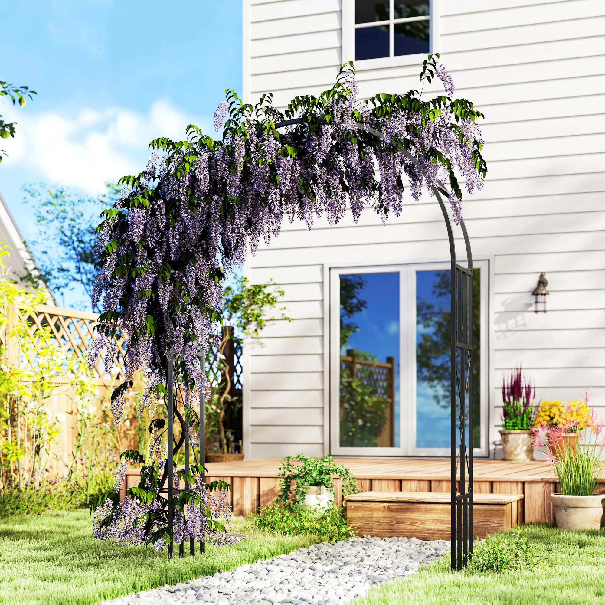 7.3ft Steel Garden Arch Trellis – Garden Arbor Trellis For Climbing Plants, Roses, Wisteria & Vines. Flower Arch Wedding Arch Stand For Outdoor, Garden, Lawn Or Backyard, Black