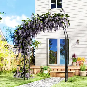 7.3ft Steel Garden Arch Trellis – Garden Arbor Trellis For Climbing Plants, Roses, Wisteria & Vines. Flower Arch Wedding Arch Stand For Outdoor, Garden, Lawn Or Backyard, Black