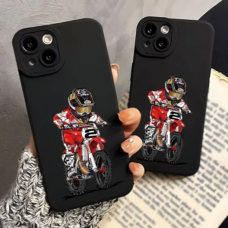 A Cool Animated Off-Road Motorcycle Racer Pattern Matte Phone Case, Suitable for iPhone 17 Air/ A Cool Animated Off-Road Motorcycle Racer Pattern Matte Phone Case, Suitable for iPhone 17 Air/