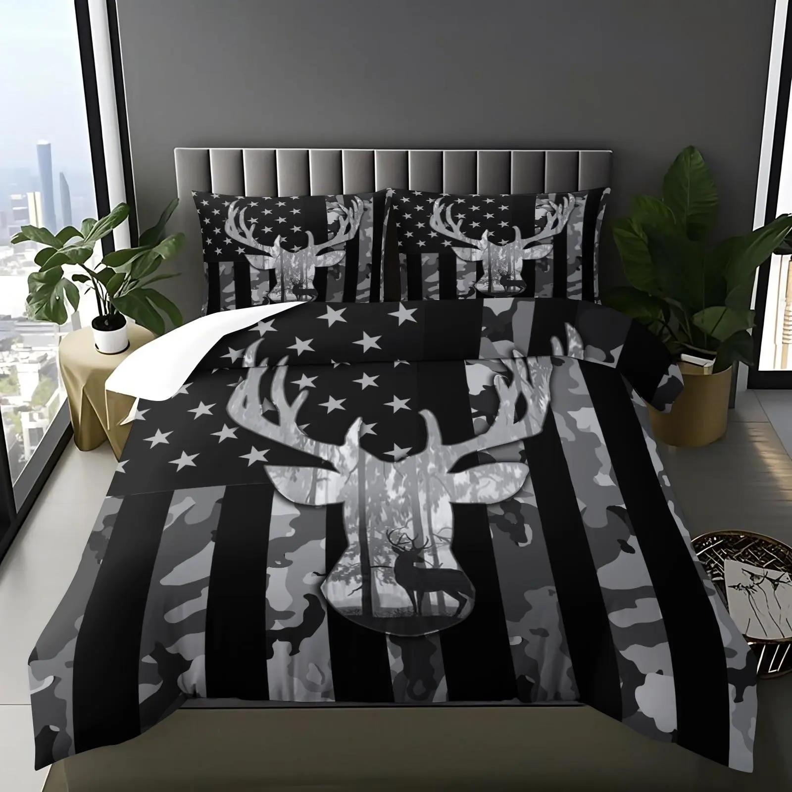 Deer and Flag Quilt Set-C