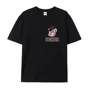 Black Georgia Bulldog Mascot Pocket Graphic Oversized T-Shirt | Retro Collegiate Bulldog Print Tee | College Game Day Streetwear Casual Top