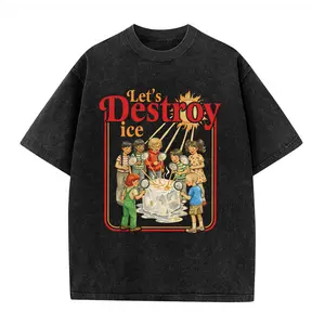 Let's Destroy ice Funny Anti Ice T-Shirt Vintage Washed Cotton T-Shirt, Retro Bold Slogan Anti Maga FCK ICE Tee, Immigration Human Rights Shirt