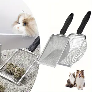 2pcs Durable Extra Stainless Steel Cat Litter Scoop with Ergonomic Handle - for Efficient Waste Separation, Easy-Clean Design for Cat Litter Boxes & Reptile Sand, Heavy-Duty Pet Poop Shovel
