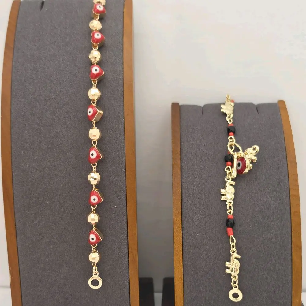 Red colors bracelets set 6"inches small sizes (kids) gold-plated perfect for protection