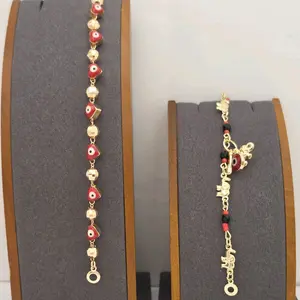 Red colors bracelets set 6"inches small sizes (kids) gold-plated perfect for protection