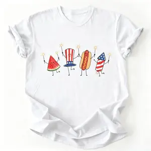 Patriotic Doodle, Cute Fourth of July Shirt, Watermelon Hotdog Firework Shirt, Retro American Shirt, Funny Sumer 250th Shirt