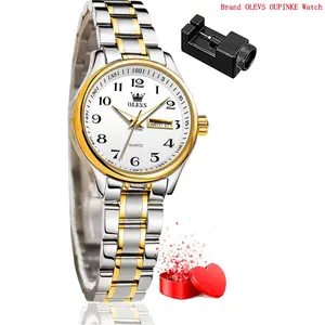 Brand OLEVS Women Watches Gold Silver Stainless Steel Waterproof Analog Large Easy Reader Day Date Ladies Wrist Watches