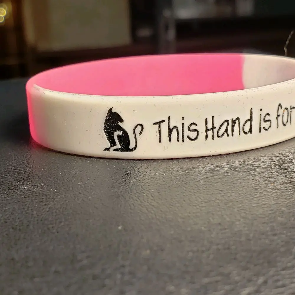 Pink & White "This Hand Is For Petting Cats" Silicone Bracelet, Rubber Jewelry.