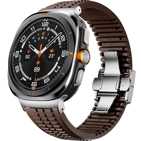 CRAZYGRASS Personalized Rugged Grenade Look Silicone Smartwatch Strap, Wearable Men’s Sport Accessory, 6.3"-8.5" Fit, Waterproof Coffee Band-Black Buckle, Breathable Outfit Accessory for Galaxy Watch Ultra (2025/2024) 47mm [Watch Not Included]