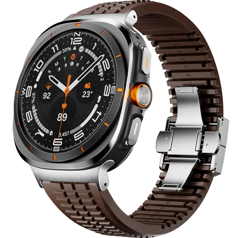 CRAZYGRASS Personalized Rugged Grenade Look Silicone Smartwatch Strap, Wearable Men’s Sport Accessory, 6.3"-8.5" Fit, Waterproof Coffee Band-Black Buckle, Breathable Outfit Accessory for Galaxy Watch Ultra (2025/2024) 47mm [Watch Not Included]