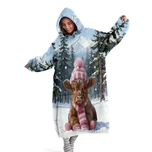 hoodie blanket，Wearable Blanket，Women's Hooded Blanket Sweatshirt, Wearable Blanket Robe, Fashion Sleepwear, Highland Cow Print Thick Home Clothes, Christmas Gift，Christmas Gift,Valentine's Day gift, Soft Winter Blanket