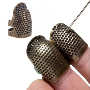 LMMAKE 4 Pack Adjustable Metal Thimble Finger Protector for Sewing Quilting Craft Accessories Durable Reusable Open-Sided Copper Thimble for Long Fingernails Beginner Starter Tool