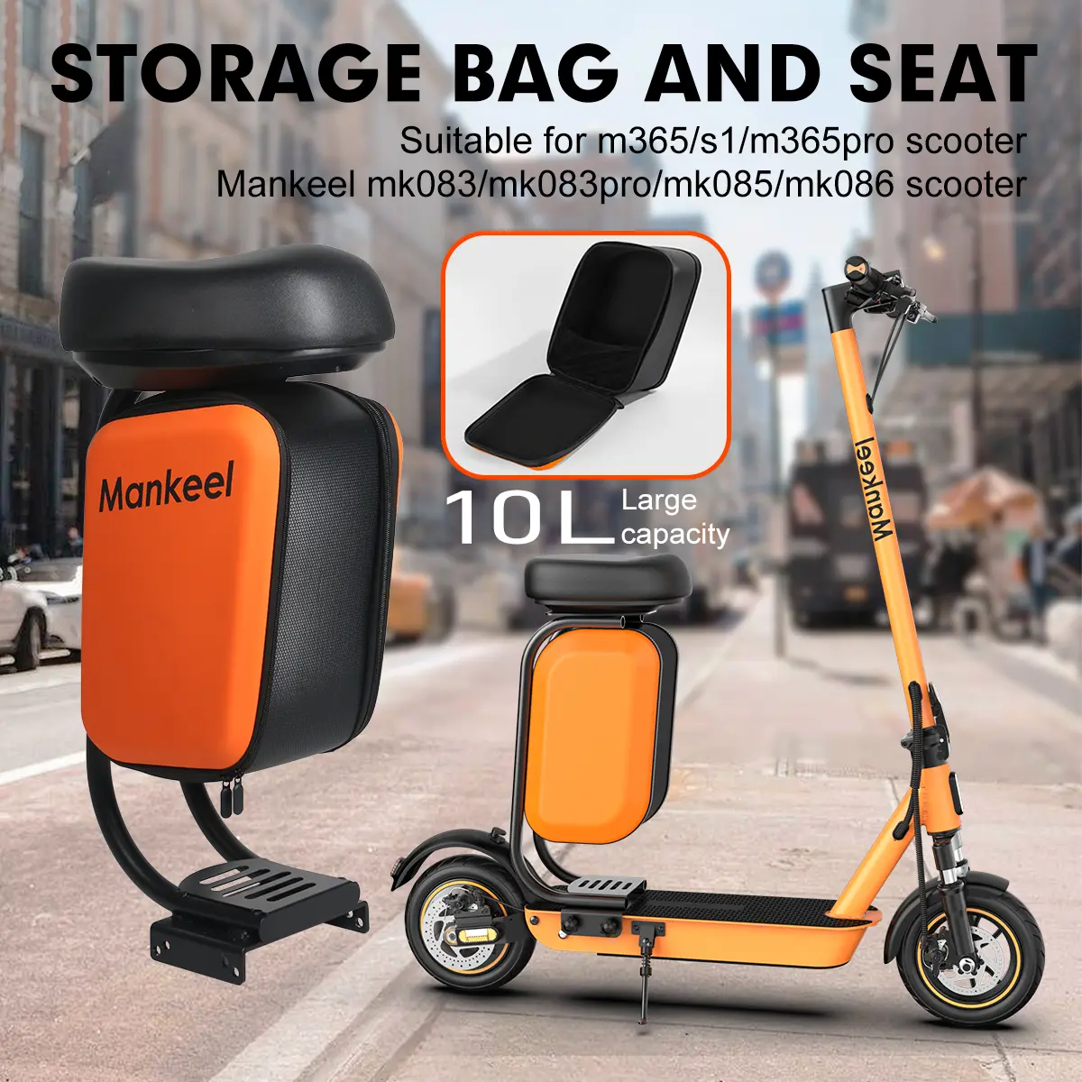 Mankeel Integrated Scooter Seat And Storage Bag: Large Storage Space, Double-sided Zipper Bag, Comfortable And Soft EVA Seat, Electric Scooter Accessories, Suitable For M365/S1/M365PRO Or MANKEEL MK085/MK083/MK083PRO And Other Scooters