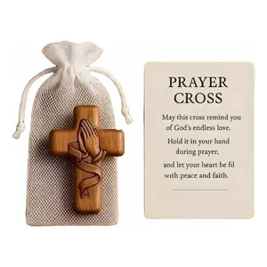 Wooden Prayer Cross Gift, Unique Christian Gift for Women, Confirmation & First Communion, Faithful Pocket Cross, Comforting Religious Item