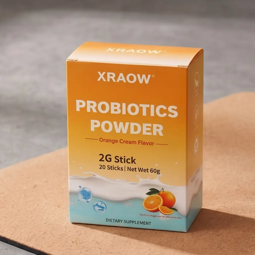 XRAOW 60B CFU Probiotic Powder - 6-in-1 Synbiotic Drink Mix with Prebiotics, Antioxidants, Gut Support for Digestive & Immune Health, Orange Cream Flavor, 20 Count, Support Gut