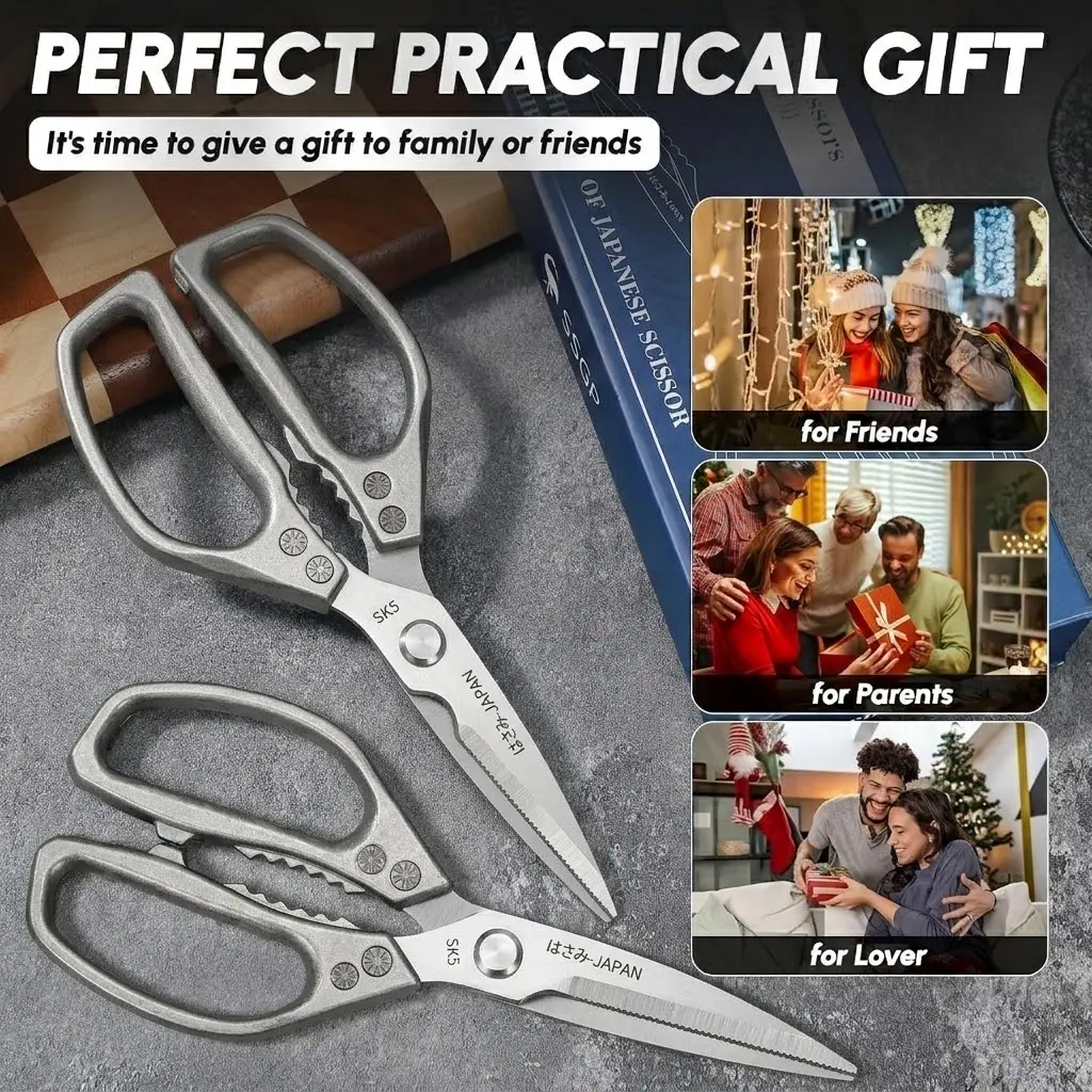 Heavy-Duty Stainless Steel Poultry Shears - Ultra-Sharp Kitchen Scissors for Cutting Chicken Bones, Fish, Meat; Ideal for Home Kitchen Meal Prep, Turkey Cutting During Thanksgiving