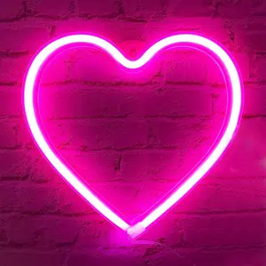 Valentines Day Decorations Heart Neon Signs LED Pink Lights Battery Operated or USB Powered Romantic Room Decor for Valentine's Day Gifts Wedding Party
