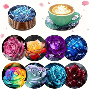 8 Piece Diamond Art Cup Mats Set with Stand and Cork Pads, DIY Series Diamond Art Coasters, Perfect Gift for Adults and Beginners