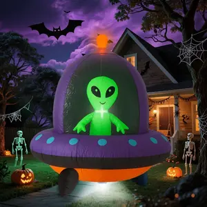GARIG 5FT Halloween Inflatables Outdoor Decorations Aliens and UFO Build-in LEDs Lights Blow Up Yard Decorations for Garden Lawn Window Indoor Party Holiday Decor