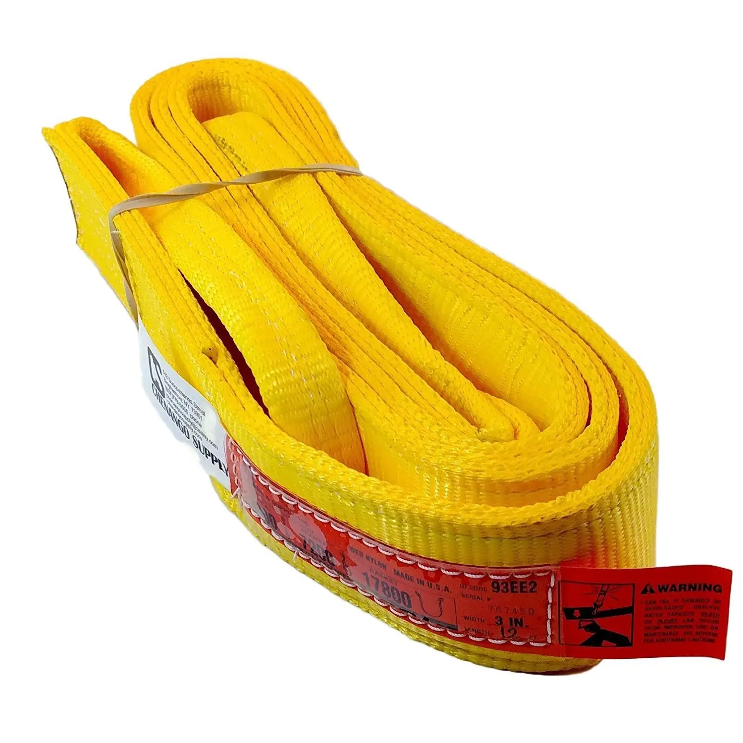 DD Sling 3" Nylon Lifting Slings, Eye to Eye, 8,900 lbs Vert, 7,200 lbs Choker, 17,800 lbs Basket Load Capacity (3" x 12')