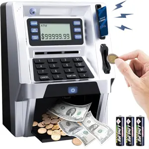 Upgraded atm piggy bank for kids atm bank machine for real money with debit card bill feeder coin recognition balance calculator electronic saving safe machine box for boys girls gift