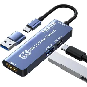 USB 3.0 Video Capture Card with PD 100W and USB3.0 Port, Streaming Game Recording 4K, 60FPS, HDMI to USB-A/USB-C Capture Card for Quest 3, Switch, PS5/4, Camera, Xbox, Tablet PC