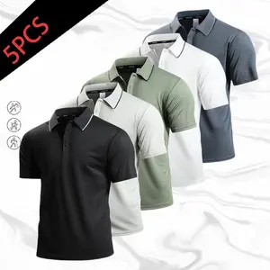Men’s 5-Pack Professional Sports Polo Shirts, Classic Turn-Down Collar with Contrasting Trim Details, Breathable Quick-Dry Mesh Fabric for Skin Comfort, Suitable for Business Office Daily Wear, Street Outings, and Outdoor Fitness, High-Value Top