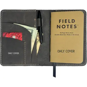 Leather Cover for Field Notes, Passport Cover, Leather Notebook Cover for 3.5" x 5.5" with Pen Holder, Only Cover (Gy)