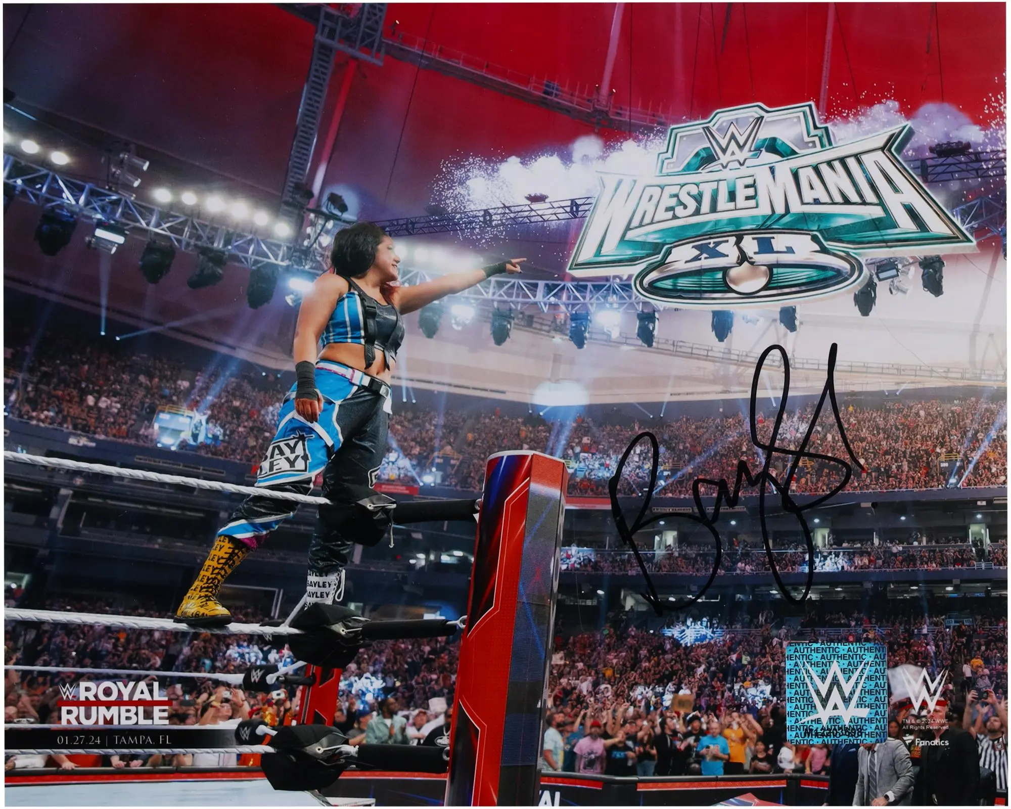 Bayley WWE Autographed 8" x 10" 2024 Royal Rumble Pointing Photograph - Fanatics Authentic Certified