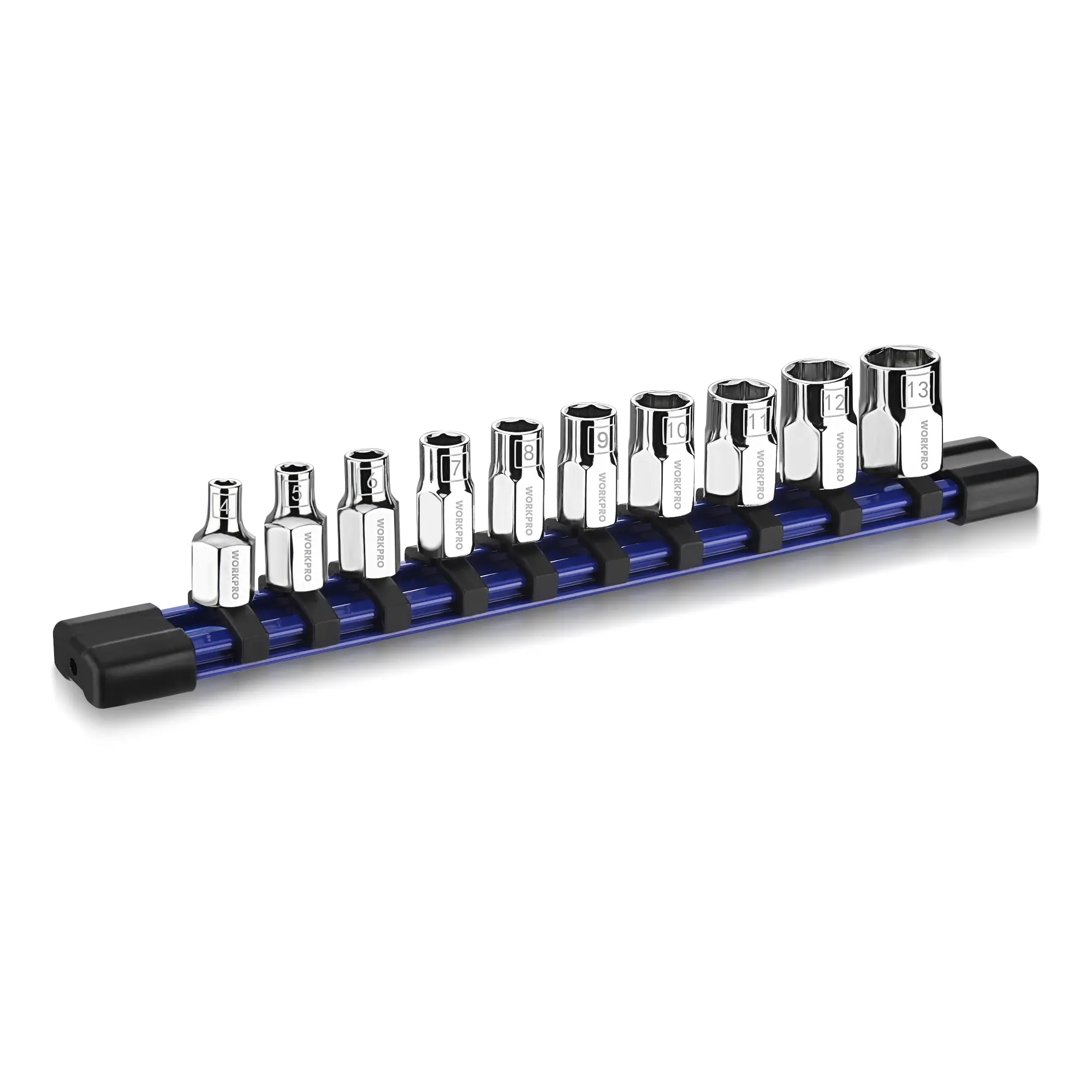#Summersales WORKPRO Socket Set, 10-Pack Metric Cr-V Socket Set with Rail | Standard & Shallow Sockets, External Hex Socket, 6-Point, Size Markings, PVC Socket Organizer, for Auto Repairs