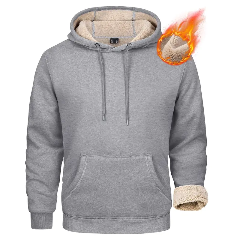 MAGCOMSEN Men's Thick Ribbed Hoodie - Heavy Ribbed Textured Fabric, Sherpa Fleece Lined Cotton, Soft Long Sleeve Crew Neck, Fitted Pullover with Pocket, Hood Insulation for Fall Winter Outdoor Activities, Jeans Layering, Hood Insulation Men's Hoodies, Rib