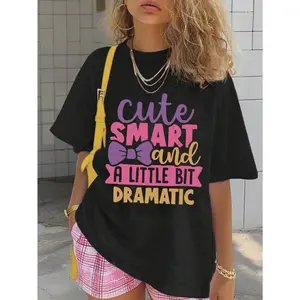 Tween Girls' Casual Slogan-Printed Round Neck Short Sleeve Pullover T-Shirt, Kids Clothing Girls, Summer Shirts, Shirts For Girls