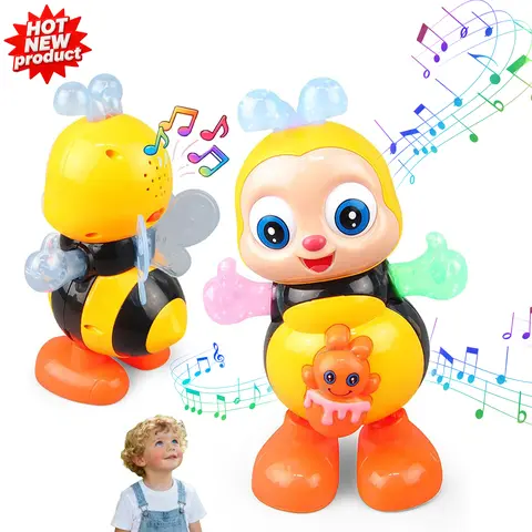Musical Light Up Dancing Bee Toy - Unisex Toddler Baby Item with ABS LED Lights, Sound Play, Walking Feature, Sensory Buzz, Fine Motor Skills Development, 1-Piece Durable Classic Novelty Stress Relief Toy