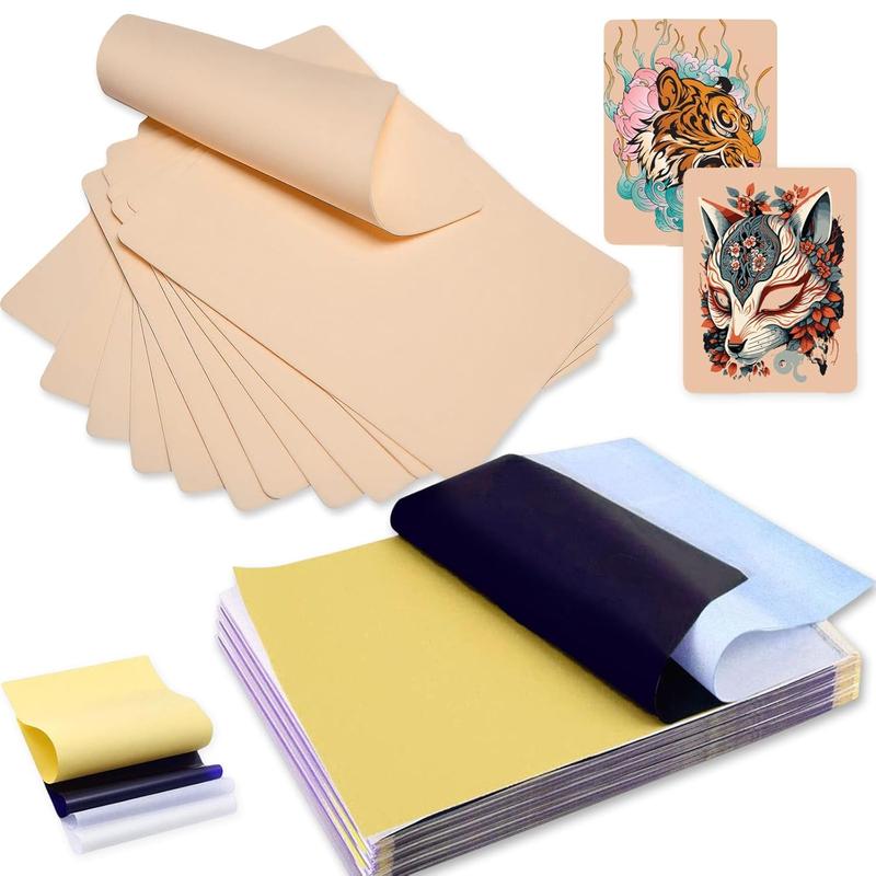 10Pcs Tattoo Practice Skin with 50Pcs Transfer Paper, Tattoo Fake Skin and Tattoo Stencil Paper Kit Including Double Sided Skin and Tattoo Tracing Paper for Tattoo Practice Tattoo Kit Supplies - Home Improvement.