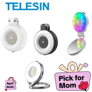TELESIN Foldable Magnetic Mirror Selfie Light for Phones, LED Ring Light with MagSafe, Mirror & Phone Stand, Rechargeable Three Color Fill Light for Makeup,Live Streaming,Photography, Compatible with iPhone 17,Mother's Day Gifts