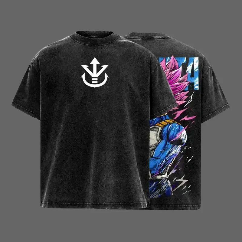 Elite Saiyan Warrior Vintage Washed T-Shirt, DBZ Inspired Power Graphic Tee, 90s Graphic American Casual Short Sleeve Tee | Premium Soft Cotton Classic Unisex T-Shirt for Daily, Gym & Streetwear, Oversized Vintage Anime T-Shirt