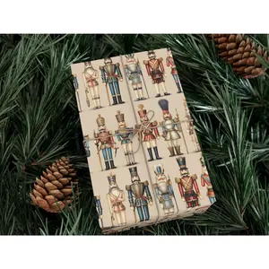 Christmas Gift Wrap Nutcracker Toy Soldier Gift Wrapping Paper Festive Green Beige Wrap Tan Xmas Detailed Soldiers Holiday Gift Wrap Roll GFTMT45