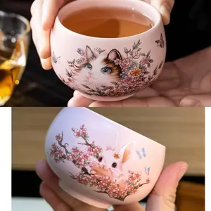 A09. Hand-Painted Cute Cat Arhat Light-Luxury Personal Master Teacup for Home