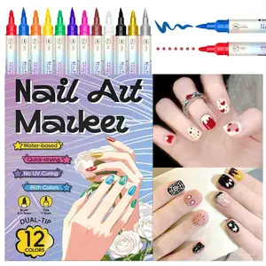 24 Color Dual-Ended Cotton Tip Nail Art Pens, Doodle Drawing Brushes for Abstract Lines, Floral Patterns, Vibrant Colors, DIY Manicure Tools