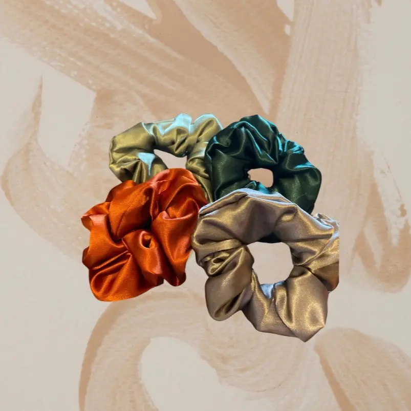 Pack of Satin Scrunchies in Orange and Green Colors