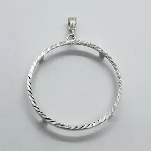 Sterling Silver Bezel 38mm Prong Back Diamond Cut Fit Mexican Olympic One Dollar