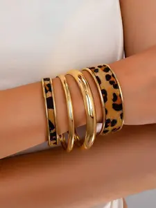 Women's Leopard Print Cuff Bracelet Set, Sexy Leopard Pattern Fashion Jewelry for All Seasons, Versatile Open-End Design, 4-Piece Luxury Accessory, Layered Bracelet Set